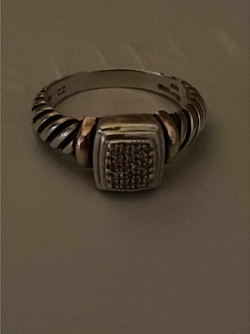 Two-Tone Square Pavé Ring in Silver and Gold